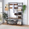 Tangkula Hall Tree with Storage Bench 5-in-1 Freestanding Coat Rack w/ 9 Hooks 5 Side Shelves 2 Mesh Shoe shelves - 2 of 4