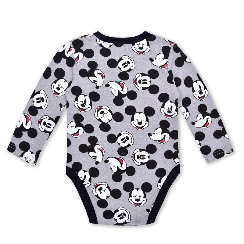 Disney Boy's 3-Pack Mickey Mouse Long Sleeve Baby Bodysuit Creeper, Cap and Jogger Pant Set for infant, 3 of 7