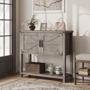 Coffee Bar Cabinet with Doors, Buffet Cabinet with 2 Storage Cabinet Open Shelf, Wood Console Table, Entryway Table for Kitchen, Living Room, Hallway - 1 of 4