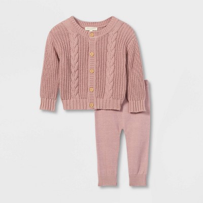 Image of Grayson Collective Baby Girls' Cable Knit Cardigan & Leggings Set - Rose Pink 18M