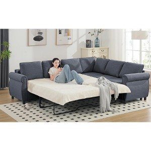 104" L-Shaped Pull Out Sleeper Sofa Bed, 2 in 1 Sectional Couch with Rivet Trim, 6-Seater Convertible Sofa for Living Room, Easy Assembly - 1 of 4