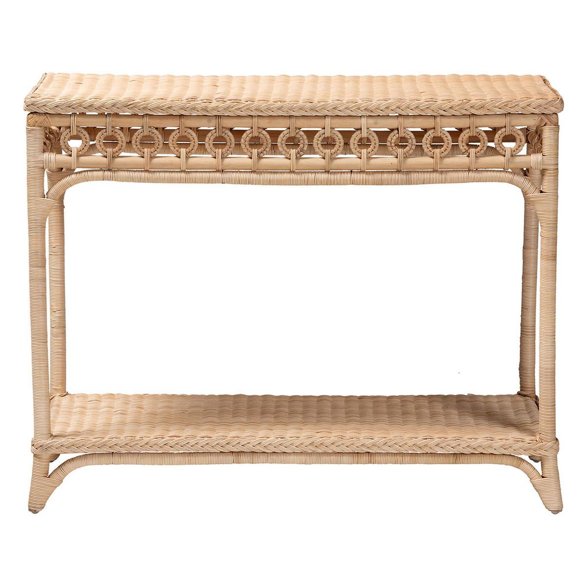 bali & pari Oxford Braided Natural Rattan Console Table with Open Shelf Natural Brown - thumbnail 2