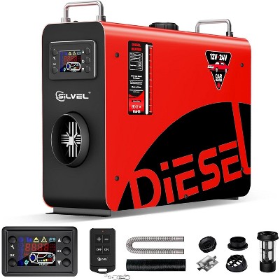 SILVEL Diesel Air Heater All-in-One Portable 4L Tank Red 12V 24V LCD Remote Control for Vehicles Outdoors