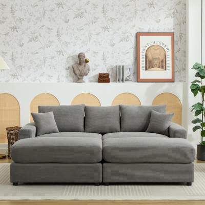 TiramisuBest 82" Upholstered Sofa, Modern Corduroy Cloud Sofa, Sectional Sofa with Ottoman and Throw Pillows, Cloud Soft Lounge