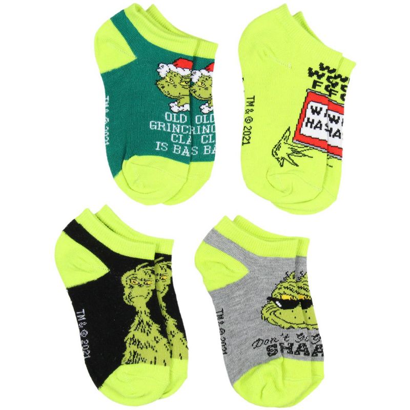 Dr. Seuss The Grinch Kids Socks Old Grinchy Clause 4 Pairs Ankle No Show Socks Multicoloured, 1 of 6