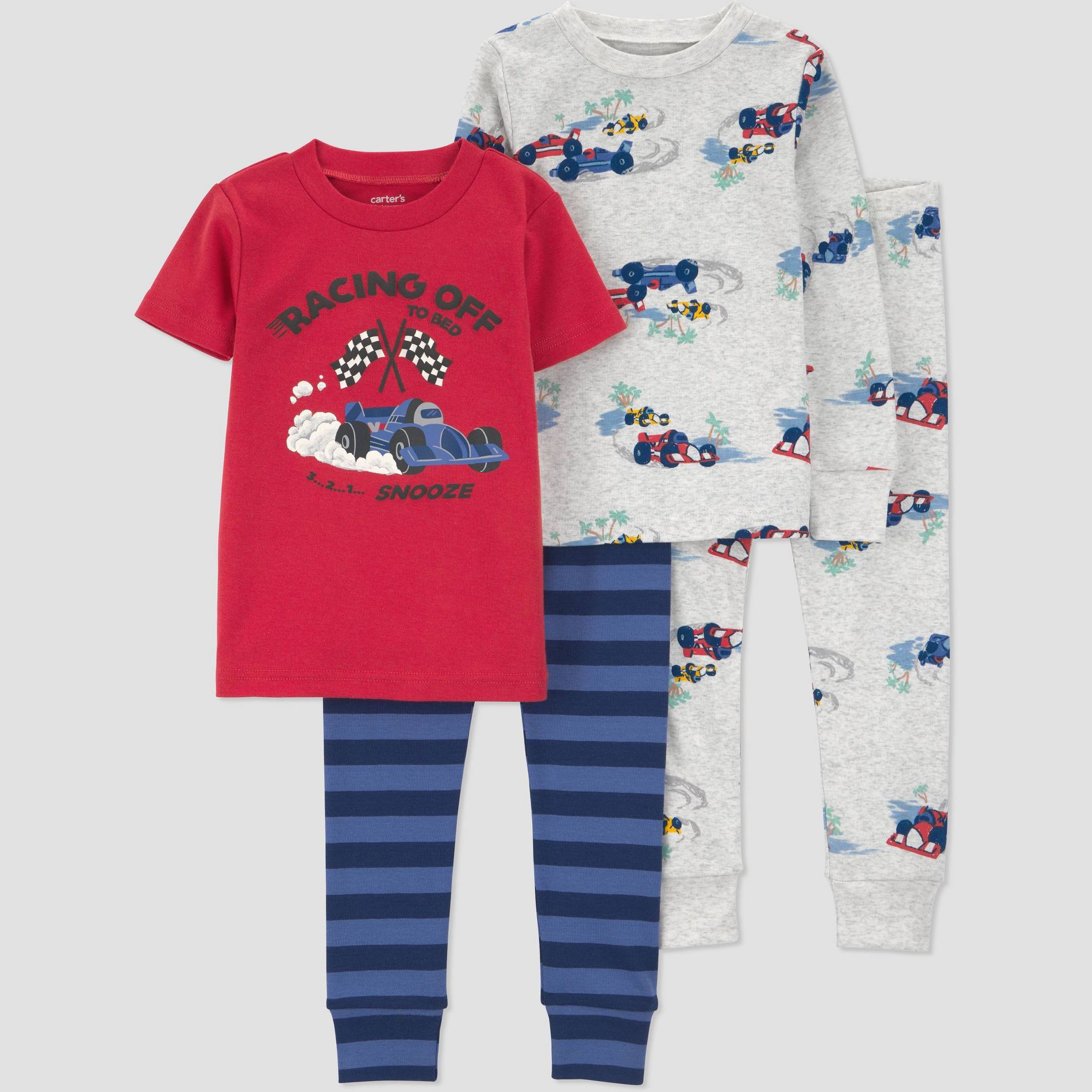 Carter's Just One You® Toddler Boys' 4pc Cotton Snug Fit Race Car Pajama Set - Gray/Red4T