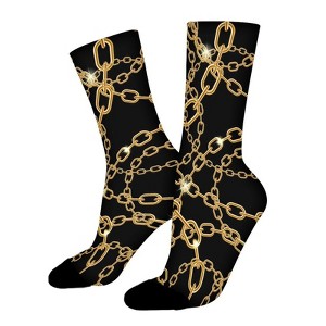 Black Gold Chain Pattern Women Printed Crew Socks Funny Funky Socks Soft Polyester Novelty Gifts for Artists Men - 1 of 1