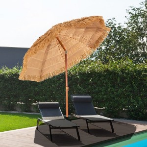 Aghana Digitals Khaki 6.5ft Portable Tiki Beach Umbrella with 8 Iron Ribs, Adjustable Tilt & - 1 of 4