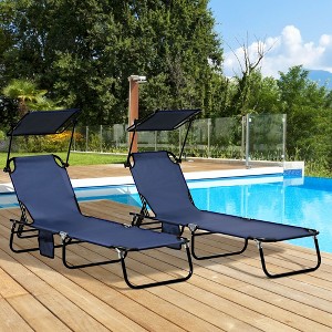 NicBex Folding Chaise Lounge Chair with Canopy Shade Set of 2, Reclining Back, Steel Frame, Side Pocket for Beach, Yard, Patio - 1 of 4
