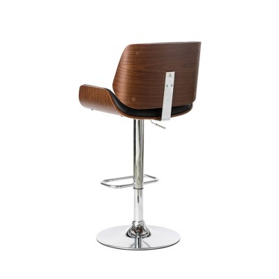 Modern Bentwood Adjustable Swivel Bar Stool Set in Black and Walnut