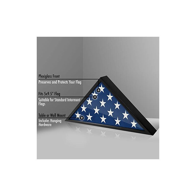 Americanflat Memorial Flag Case Frame in Black MDF with Polished Plexiglass 13 x 26.75" Fits Folded Flag of 5" x 9.5", 2 of 8