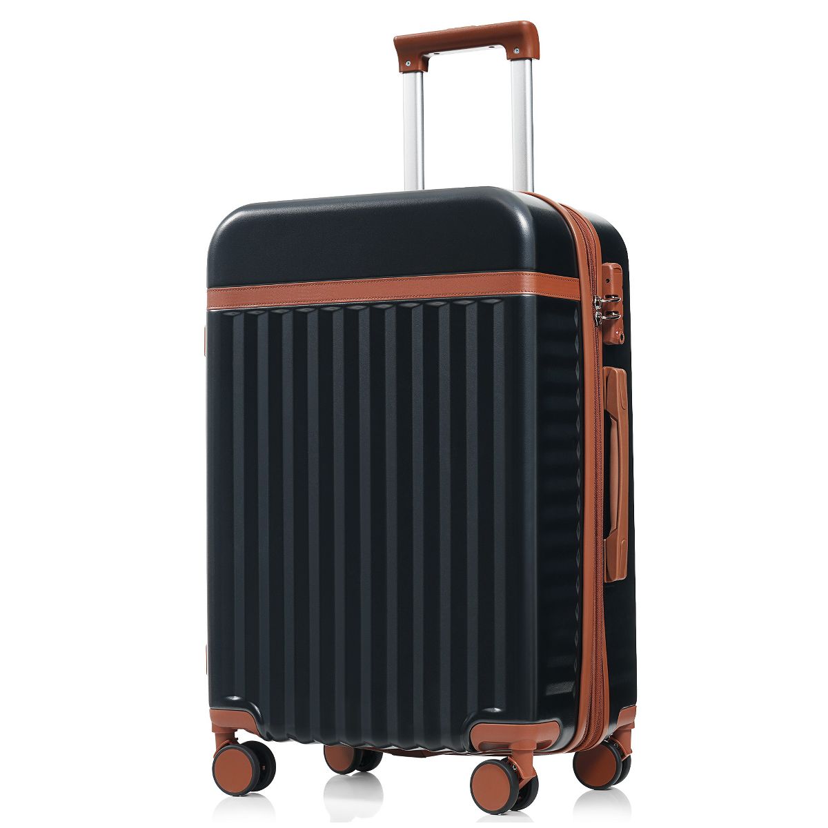 Polibi Luggage Set 3 Piece, 20 Inch Front Opening Design and 24/28 Inch Checked Suitcase with Spinner Wheels - thumbnail 3