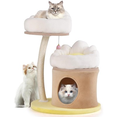 Tangkula Flower Cat Tree 33 Inch Cute Cat Tower with Sisal Scratching Post Washable Padded Top Perch Cat Condo
