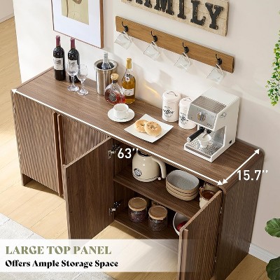 AMERLIFE Fluted Sideboard Buffet Cabinet with Storage, 63" Modern Console with 4 Doors and Adjustable Shelves for Dining Room, Kitchen, Brown — фото 5
