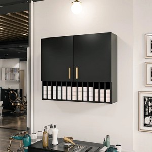 Hair Color Organizer Rack, Wall-Mounted Adjustable Shelves Salon Cabinet, White - 1 of 4