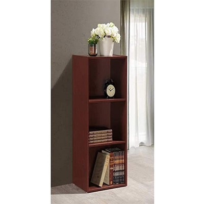 Mahogany 3-Shelf Kid-Friendly Storage Bookcase with Cubes and Doors