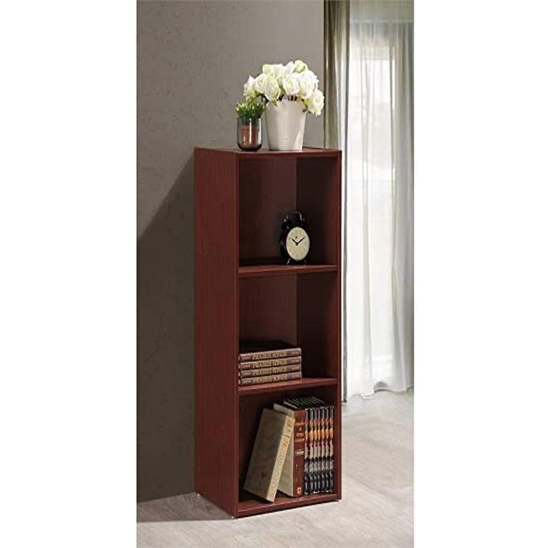 Hodedah HID23 High Quality 3 Shelf Home, Office, and School Organization Storage 35.67 Inch Tall Slim Bookcase Cabinets to Display Decor, Mahogany, 2 of 7