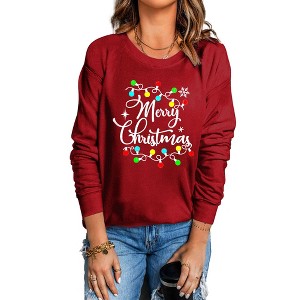 Christmas Pullover Sweatshirts for Women Crew Neck Long Sleeve Shirts for Christmas Womens Christmas Festive Pattern Tops,Wine - L - 1 of 4