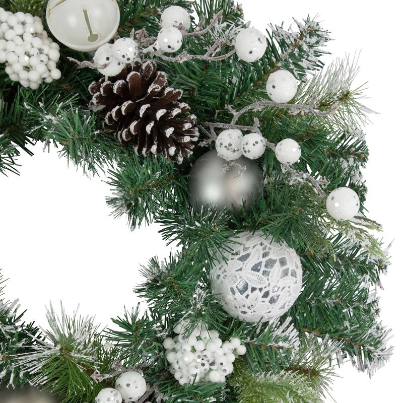 Northlight Green Pine Frosted Artificial Christmas Wreath with Laced Ornaments, 24-Inch, Unlit, 4 of 5