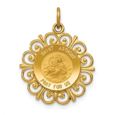 Black Bow Jewelry 14k Yellow Gold Filigree St. Anthony Medal Pendant, 19mm (3/4 Inch)