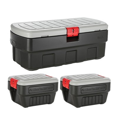 Rubbermaid Black Action Packer Lockable Latch Indoor and Outdoor Storage Box Container for Home, Garage, Backyard