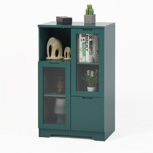 Modern Storage Cabinet With 2 Glass Doors & 2 Storage Spaces, Freestanding Floor Cabinet With Adjustable Shelves For Living Room Bathroom Kitchen - 1 of 4