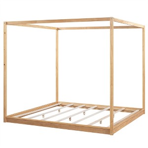 COWLOWN Queen Canopy Platform Bed with Support Legs, Modern Wooden Bed Frame for Customization - 1 of 4