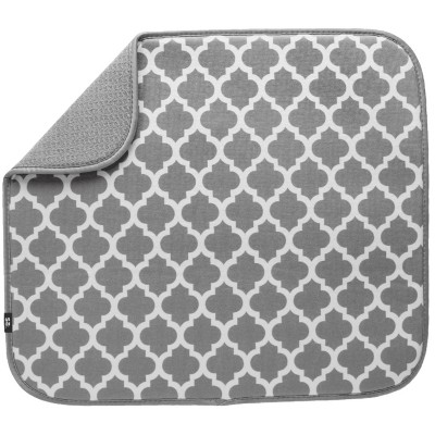 LunaLulinlk Dish Drying Mat, 16” x 18”, Absorbent Microfiber Kitchen Counter Mat, Dish Drying Pad White Trellis