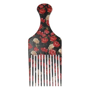 Unique Bargains Plastic Wide Tooth Hair Pick Comb Hair Styling Tool Flower Pattern Red Black 1 Pc - 1 of 4