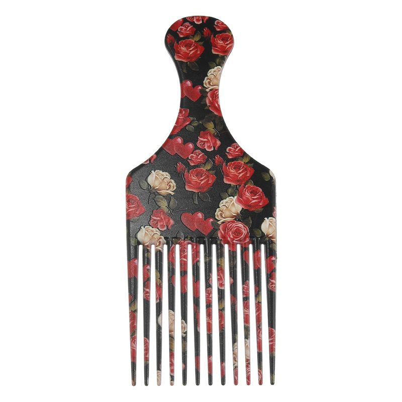 Unique Bargains Wide Tooth Afro Hair Pick Comb Hair Styling Tool for Men Plastic Flower Pattern Red Black 1 Pc, 1 of 6