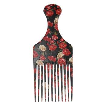 Unique Bargains Wide Tooth Afro Hair Pick Comb Hair Styling Tool for Men Plastic Flower Pattern Red Black 1 Pc