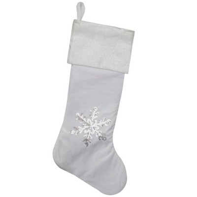 Northlight 20" Silver and White Snowflake Christmas Stocking with Silver Cuff