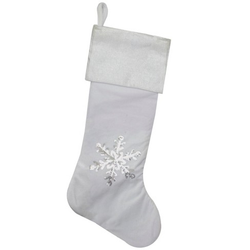 Northlight 20 White Christmas Stocking with Silver Sequin Snowflake