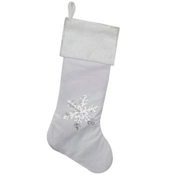 Northlight 20" White Christmas Stocking with Silver Sequin Snowflake