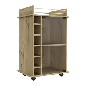 Vynxaria 37-Inch Bar Serving Carts, Light Oak Finish, Two-Tier Cabinet with Wine Cubbies - 1 of 4