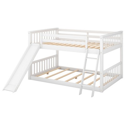NicBex Bunk Bed with Convertible Slide,Low Bunk Bed with Ladder,White/Gray