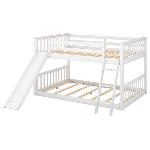 NicBex Bunk Bed with Convertible Slide,Low Bunk Bed with Ladder,White/Gray - 1 of 4