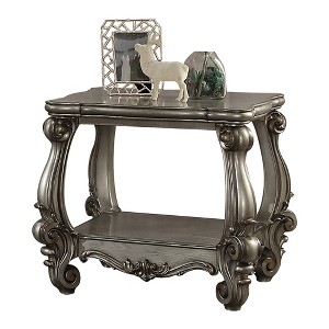 31.5" End Table with Floral Carved Legs and Bottom Shelf ¨C Antique Platinum Finish - 1 of 4