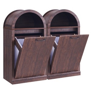 Modern Tilt-Out Trash Can Cabinet Set of 2, Arched 20 Gallon Trash Can with Fluted Door & Open Shlef, Hidden Garbage Can for Kitchen - 1 of 4