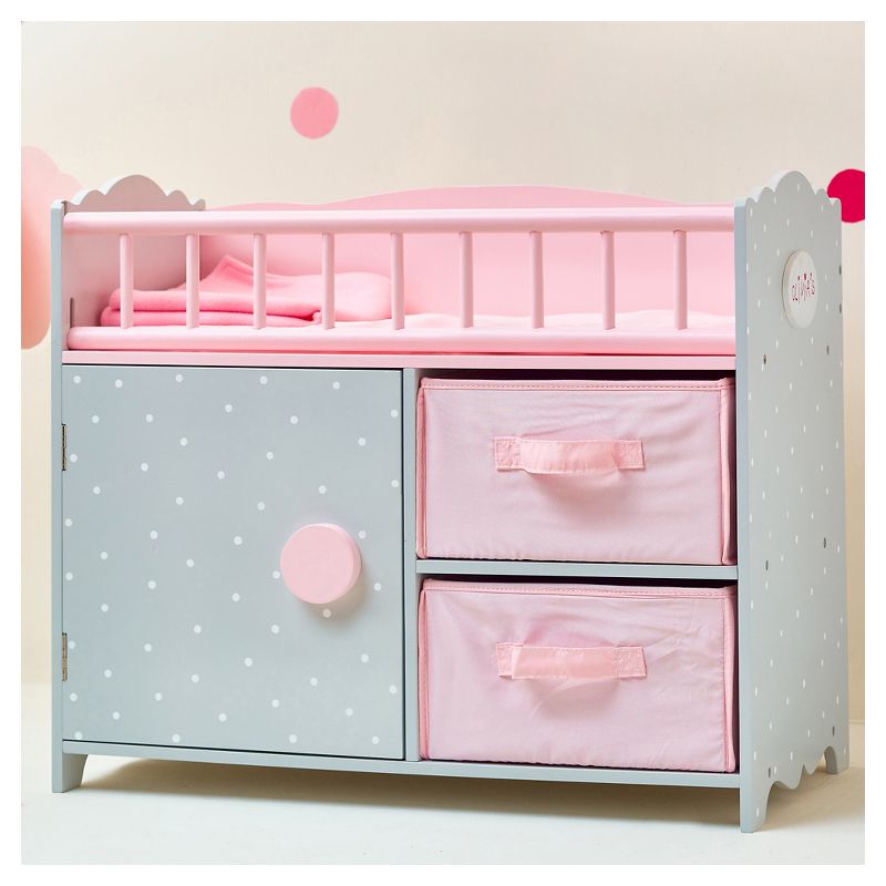 Olivia&#39;s Little World Wooden Baby Doll Crib + Under-the-Crib Storage Pink/Gray, 3 of 8