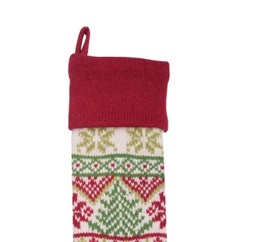 Traditional Red Green and White Knit Christmas Stocking