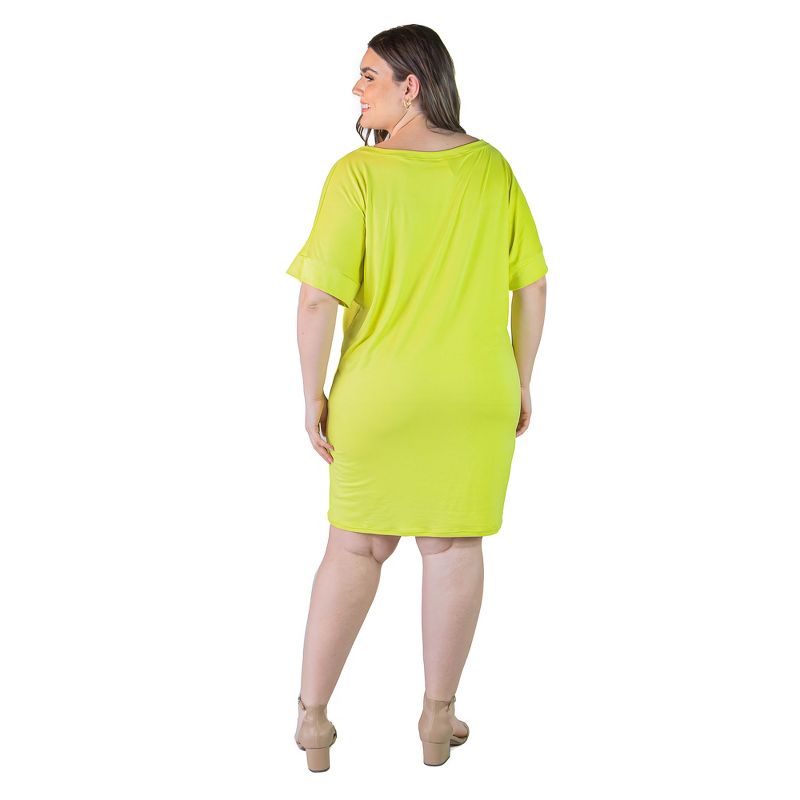 24seven Comfort Apparel Plus Size Solid Color Loose Fit V Neck T Shirt Style Knee Length Dress, 3 of 7