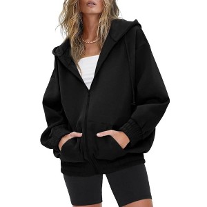 Zipper Hoodies for Women Oversized Fall Fashion 2025 Casual Winter Jackets Trendy Hooded Zip up Sweatshirt Clothes - 1 of 4
