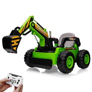Coucheta 12V Kids Ride-On Excavator Truck: Remote & Digging Arm, 12V 10Ah, 4x75W Motors, LED Light, Music/USB, Gift - 1 of 4