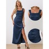 Allegra K Women's Ruched Front Elegant Wedding Guest Wide Straps Party Split Maxi Dress - 2 of 4