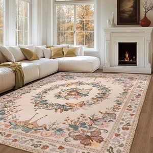 LOVEVOOK Floral Butterfly Rug for Living Room, Modern Indoor Large Area Rug for Bedroom Dining Room Home Decor, Non Slip Rugs Machine Washable - 1 of 4