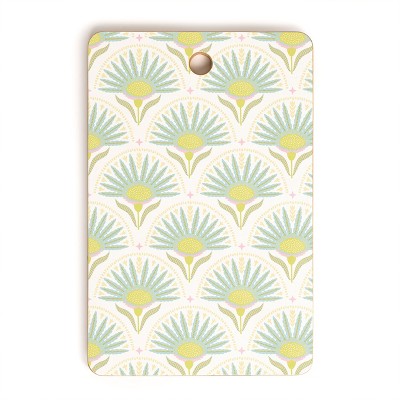 Iveta Abolina Fan Florals Aqua Yellow Cutting Board - Rectangle
