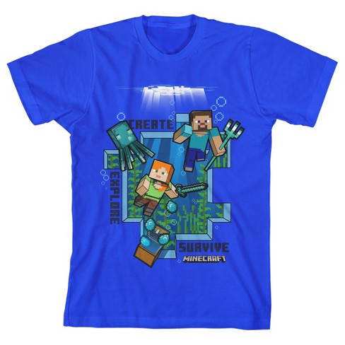 Minecraft Create Explore Survive Underwater Mining Boy's Royal Blue ...