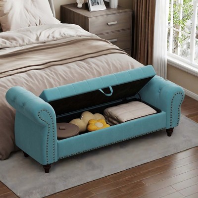 NicBex Modern 64.5" Tufted Storage Bench with Velvet Upholstery for Bedroom and Living Room