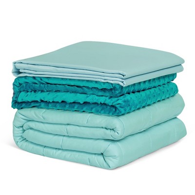 Costway 25lbs Heavy Weighted Blanket 3 Piece Set w/Hot & Cold Duvet Covers 60''x80''Pink\Green